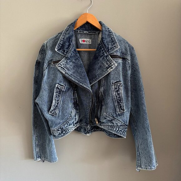 YOKOO Jackets & Blazers - 80s Acid Washed Crop Denim Jacket